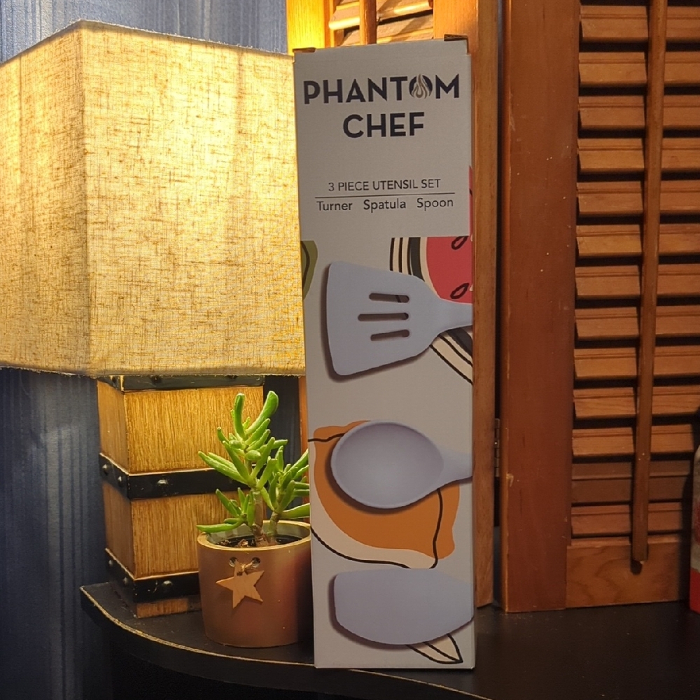 Phantom Chef 3 Piece Utensil Set Blue Turner Spatula Spoon Silicone NEW NIB